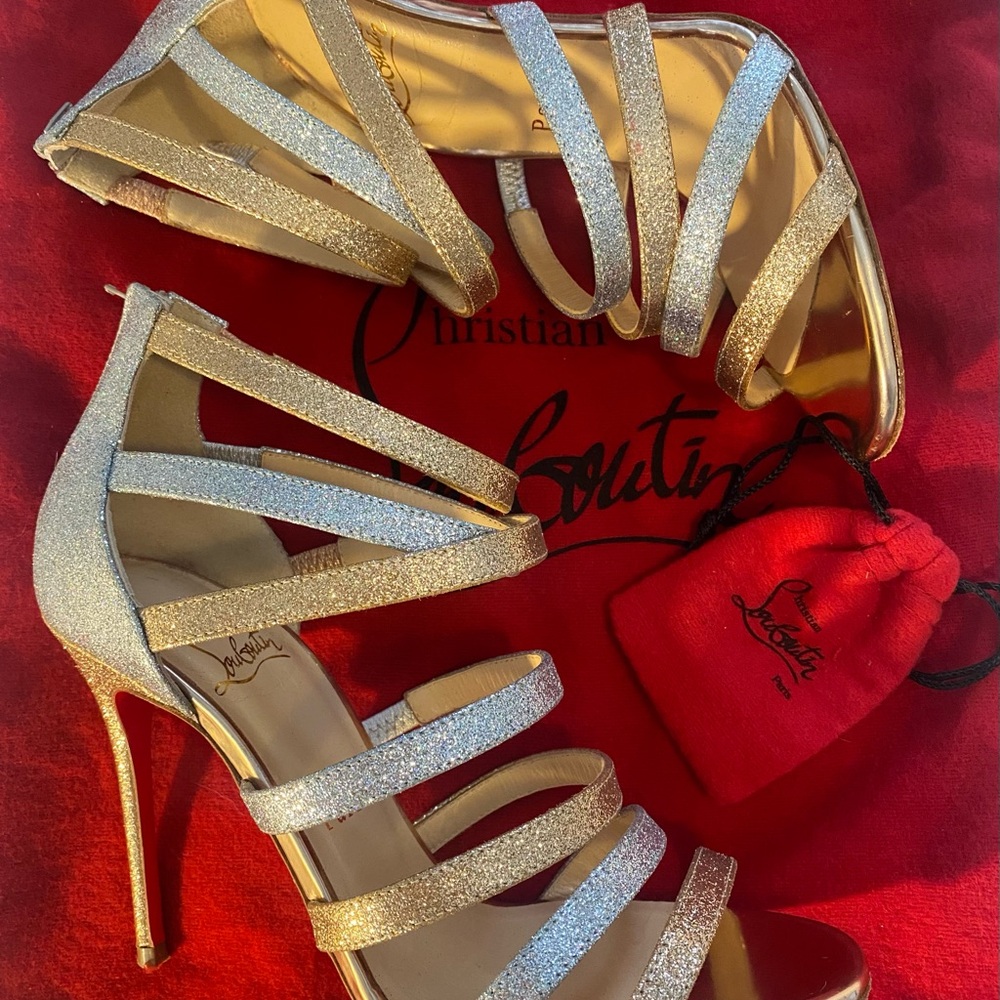 Christian Louboutin Sparkling Silver Strappy Heels